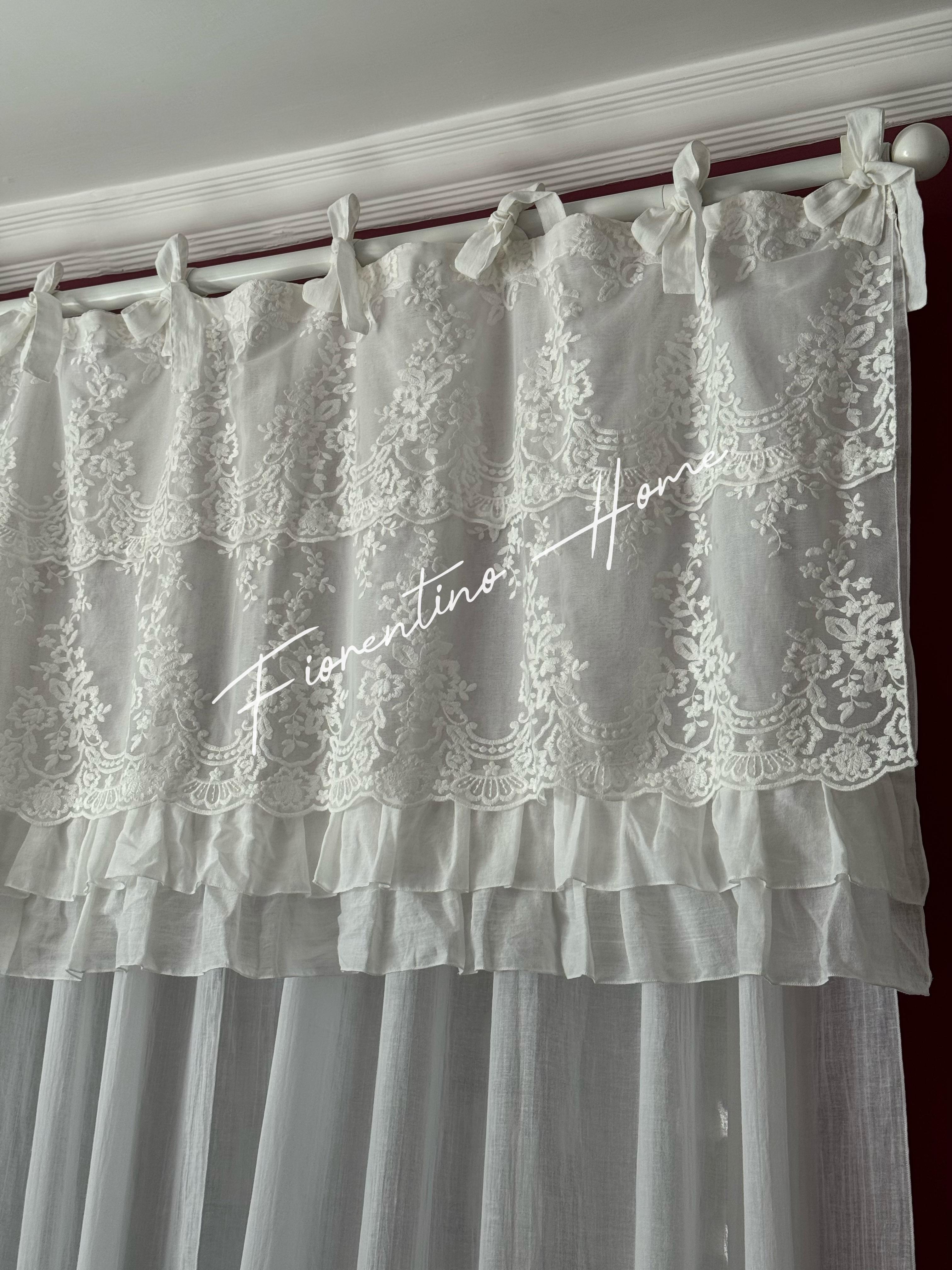 Mantovana sartoriale pizzo Royal e balza di cotone bianco naturale - Mod. Anne - 155x70 cm - Charme Home Textile